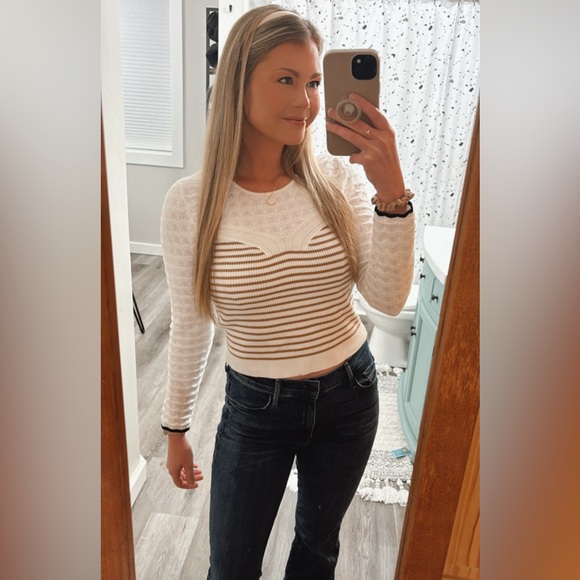 MAEVE by Anthropologie ribbed lace nylon viscose top contrast size small white - Picture 8 of 8